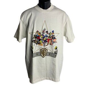 Vintage 90s Looney Tunes Crewneck T Shirt L White Single Stitch Taz Bugs Bunny